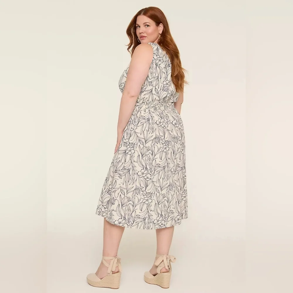 Lane‎ Braynt Seersucker Smocked-Waist Midi Dress Size 16